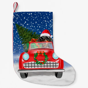 Dachshund Dog Driving Car In Snow Christmas Small Christmas Stocking