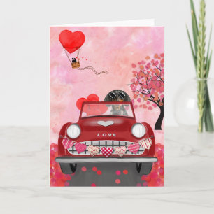 Dachshund Dog Driving Car with Hearts Valentine's Card