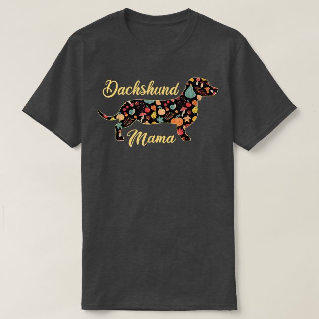 Dachshund Dog Fall Pattern Pumpkin Autumn Leaves D T-Shirt (Design Front)