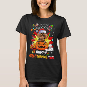 Dachshund Dog Halloween And Christmas Happy Hallot T-Shirt