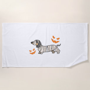 Dachshund Dog Halloween Candy Corn Full Moon Beach Towel