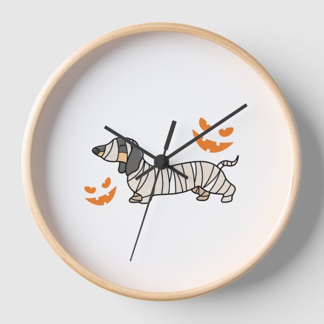 Dachshund Dog Halloween Candy Corn Full Moon Clock (Front)