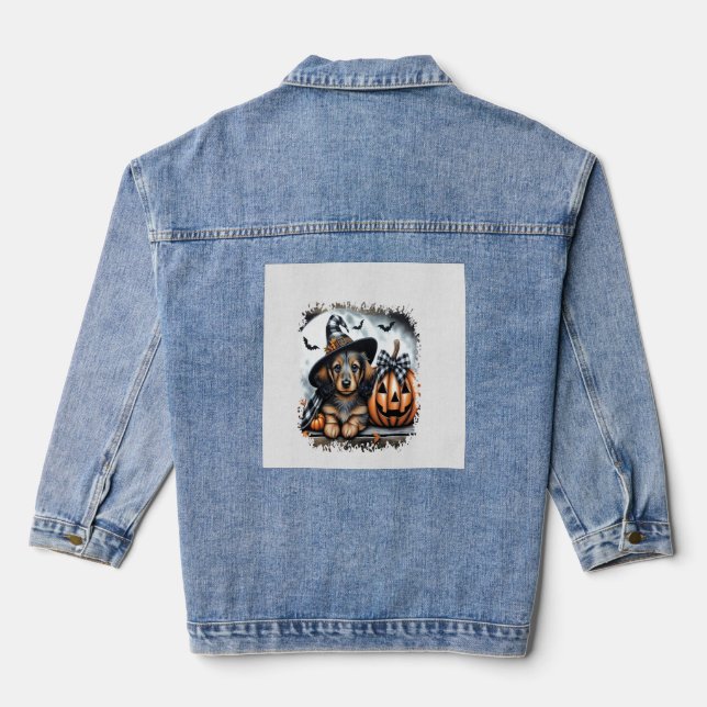 Dachshund Dog Halloween Denim Jacket (Back)