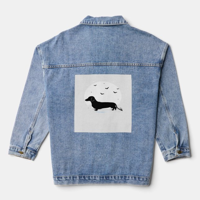 Dachshund Dog � Halloween Moon Silhouette Classic  Denim Jacket (Back)
