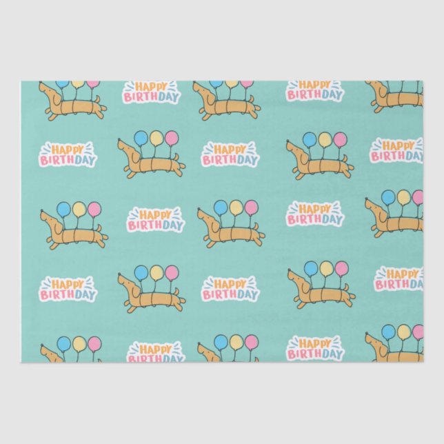 Dachshund Dog Happy Birthday Tissue Paper (Front)