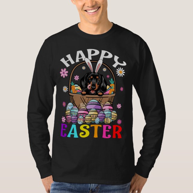 Dachshund Dog Happy Easter Bunny Eggs Easter 1 T-Shirt (Front)