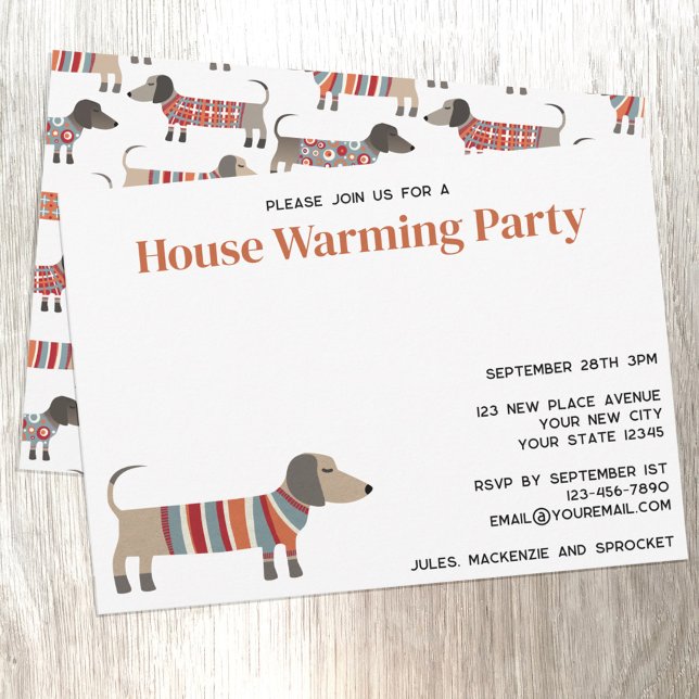 Dachshund Dog House Warming Party Announcement (Fun dachshund wiener sausage dog house warming party invitation)