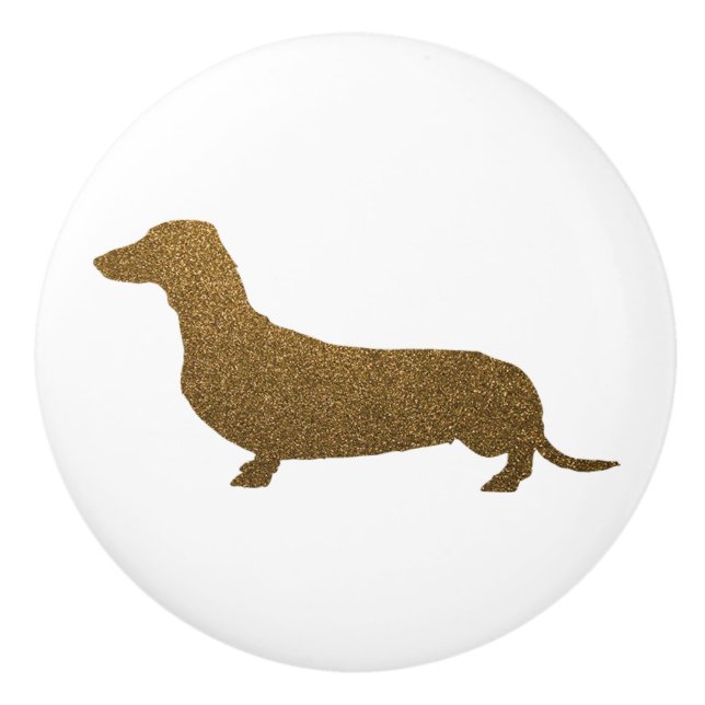 Dachshund Dog Icon (To Left) | Faux Gold Glitter Ceramic Knob (Front)