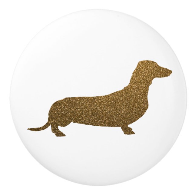 Dachshund Dog Icon (To Right) | Faux Gold Glitter Ceramic Knob (Front)
