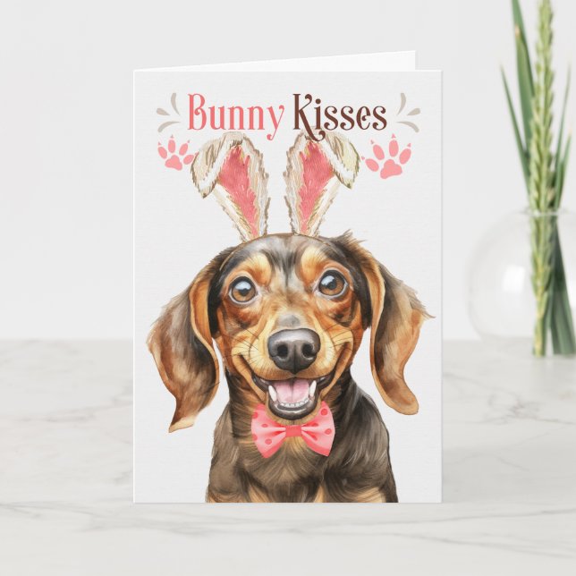 Dachshund Dog in Bunny Ears for Easter Holiday Card (Front)