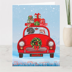 Dachshund Dog In Car With Santa Claus  Card
