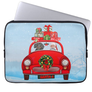 Dachshund Dog In Car With Santa Claus  Laptop Sleeve