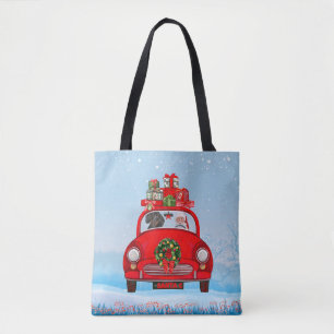 Dachshund Dog In Car With Santa Claus Tote Bag