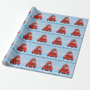 Dachshund Dog In Car With Santa Claus  Wrapping Paper