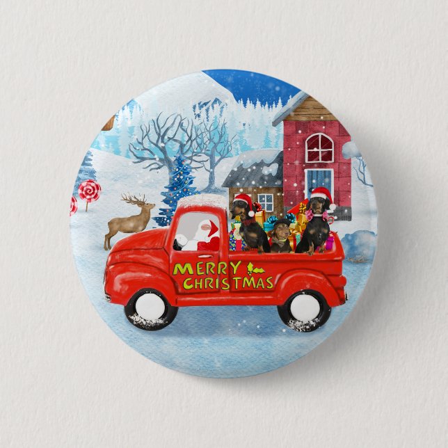 Dachshund Dog in Christmas Delivery Truck Snow  6 Cm Round Badge (Front)