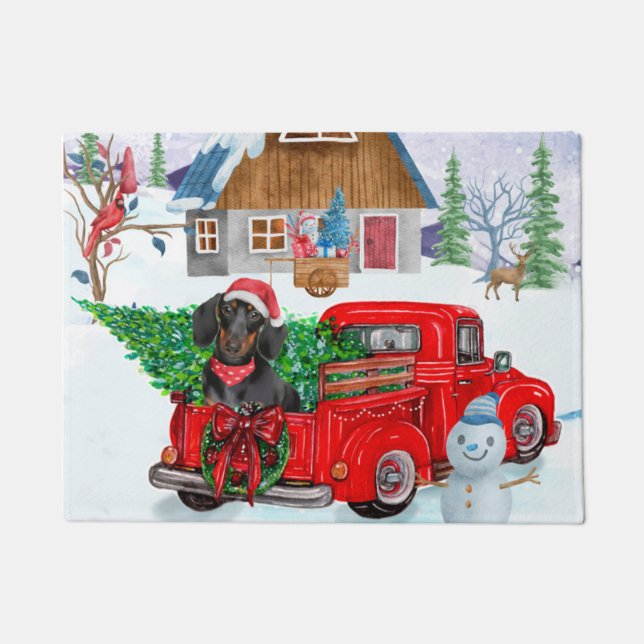 Dachshund Dog In Christmas Delivery Truck Snow Doormat (Front)
