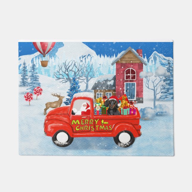 Dachshund Dog in Christmas Delivery Truck Snow  Doormat (Front)
