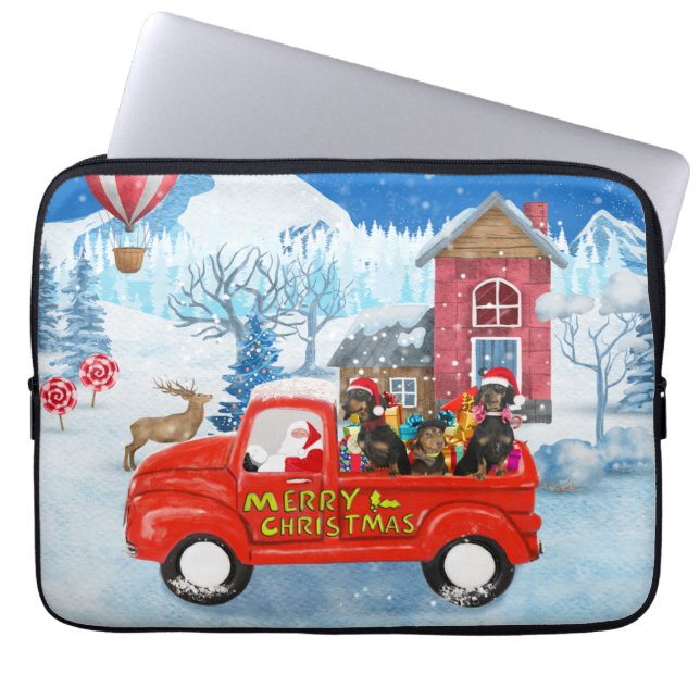 Dachshund Dog in Christmas Delivery Truck Snow  Laptop Sleeve (Front)