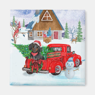 Dachshund Dog In Christmas Delivery Truck Snow Magnet
