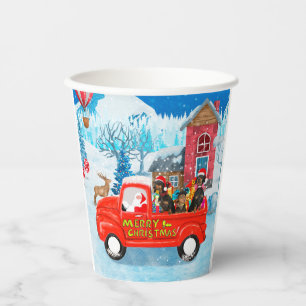 Dachshund Dog in Christmas Delivery Truck Snow  Paper Cups