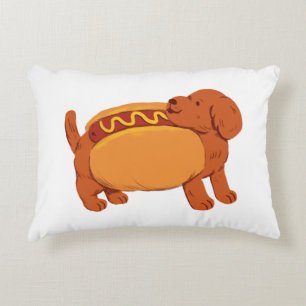 Dachshund dog in hot dog costume decorative cushion