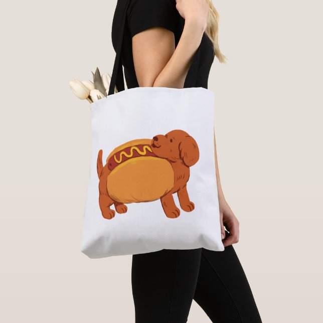 Dachshund Dog in hot dog costume Tote Bag (Close Up)