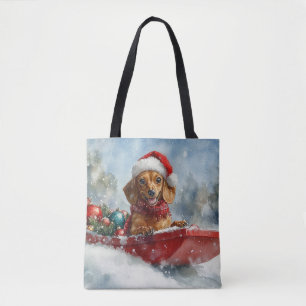 Dachshund Dog in Sledge Let it Snow Christmas Tote Bag
