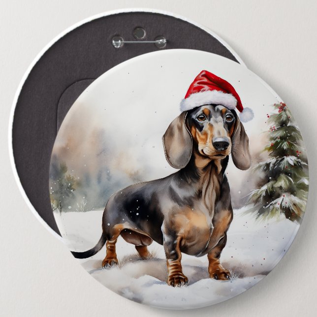 Dachshund Dog in Snow Christmas 6 Cm Round Badge (Front & Back)