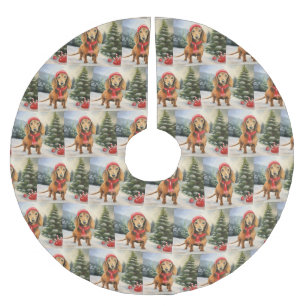 Dachshund Dog in Snow Christmas  Brushed Polyester Tree Skirt