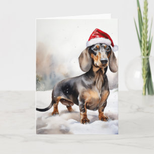 Dachshund Dog in Snow Christmas Card