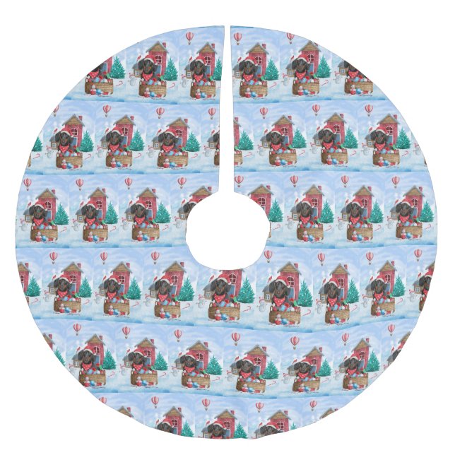 Dachshund Dog In snow Christmas Dog House Brushed Polyester Tree Skirt (Front)
