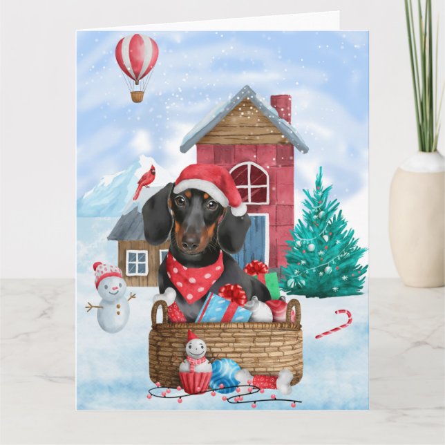 Dachshund Dog In snow Christmas Dog House Card (Front)