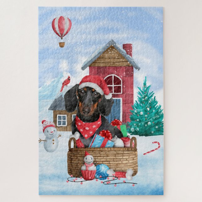 Dachshund Dog In snow Christmas Dog House  Jigsaw Puzzle (Vertical)