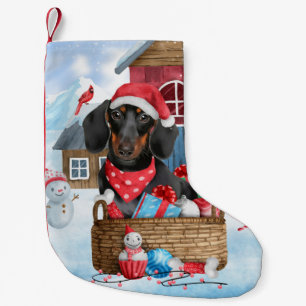 Dachshund Dog In snow Christmas Dog House  Small Christmas Stocking