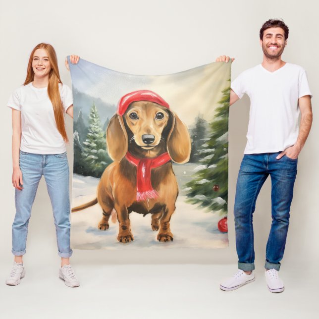 Dachshund Dog in Snow Christmas  Fleece Blanket (In Situ)