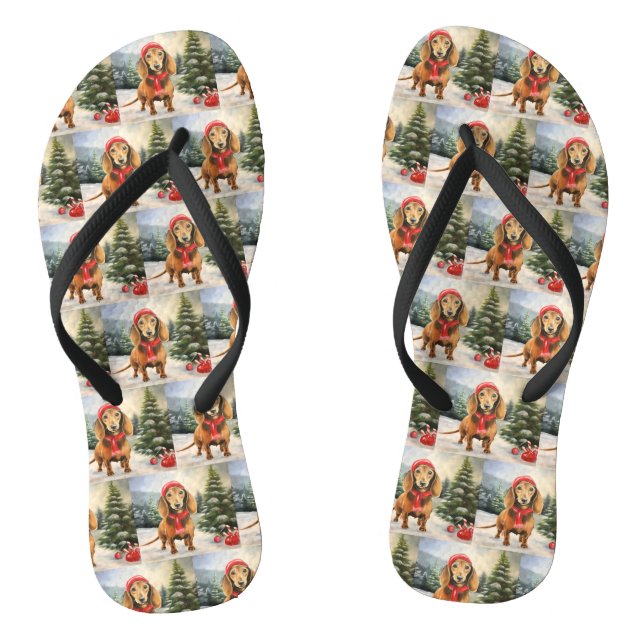 Dachshund Dog in Snow Christmas  Jandals (Footbed)