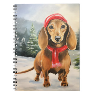 Dachshund Dog in Snow Christmas Notebook