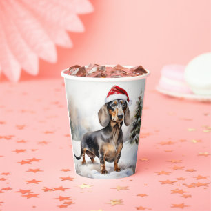 Dachshund Dog in Snow Christmas Paper Cups