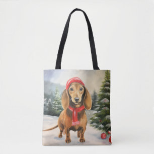 Dachshund Dog in Snow Christmas Tote Bag