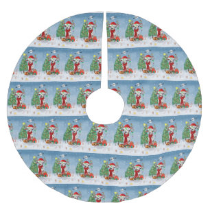 Dachshund Dog in Snow with Christmas Gifts Brushed Polyester Tree Skirt
