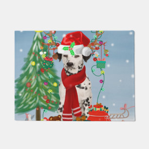 Dachshund Dog in Snow with Christmas Gifts Doormat