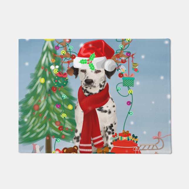 Dachshund Dog in Snow with Christmas Gifts  Doormat (Front)