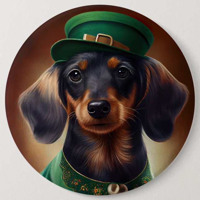 Dachshund Dog in St. Patrick's Day Dress 6 Cm Round Badge (Front)