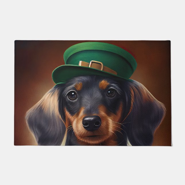 Dachshund Dog in St. Patrick's Day Dress Doormat (Front)