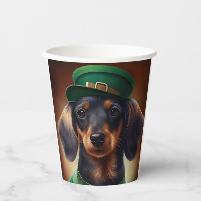 Dachshund Dog in St. Patrick's Day Dress Paper Cups (Front)