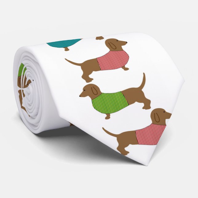 Dachshund Dog In Sweater Pattern Fun Tie (Rolled)