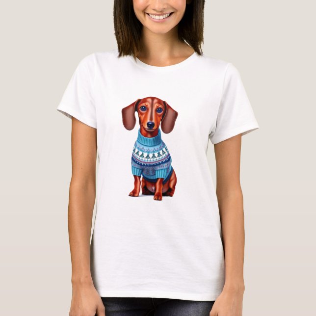 Dachshund dog in sweater t-shirt (Front)