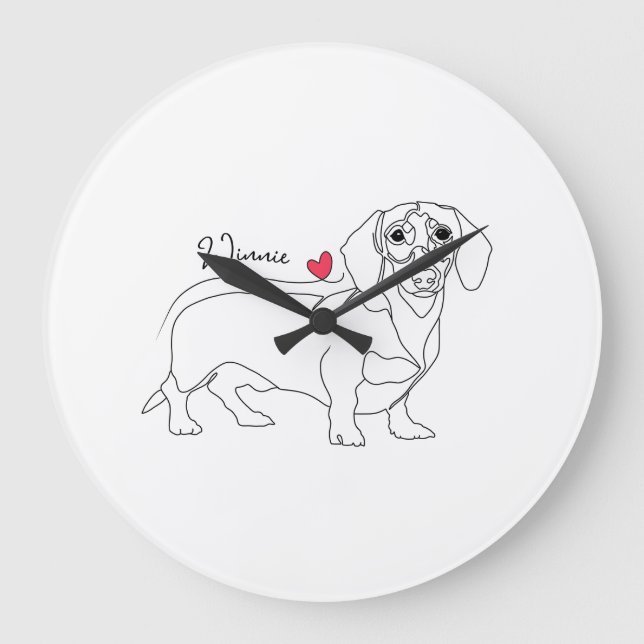 Dachshund Dog Line Art and Heart with Name Large Clock (Front)