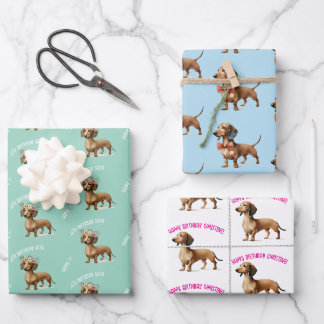 dachshund dog lover birthday celebration wrapping paper sheet