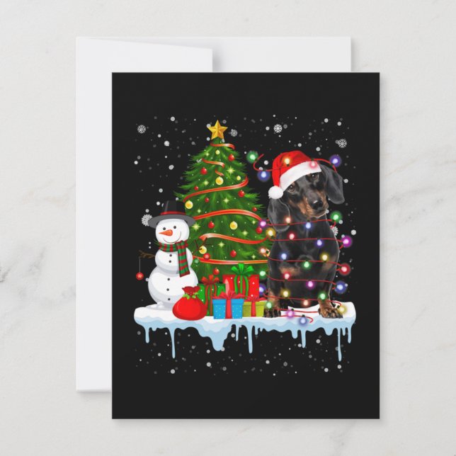 Dachshund Dog Lover Santa Lights Hat In Snow Card (Front)
